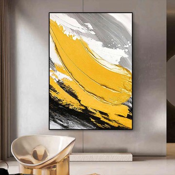 パレットナイフウォールアートミニマリズムによるブラシ抽象的な黄色 Oil Paintings